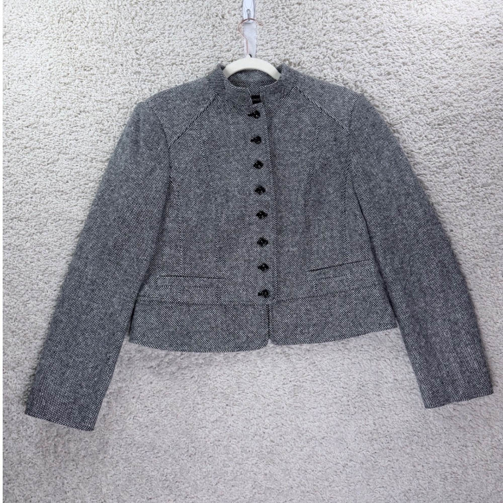 Womens 14 Prominence Blazer Jacket Wool Blend Gray Tweed Mandarin Military Boho